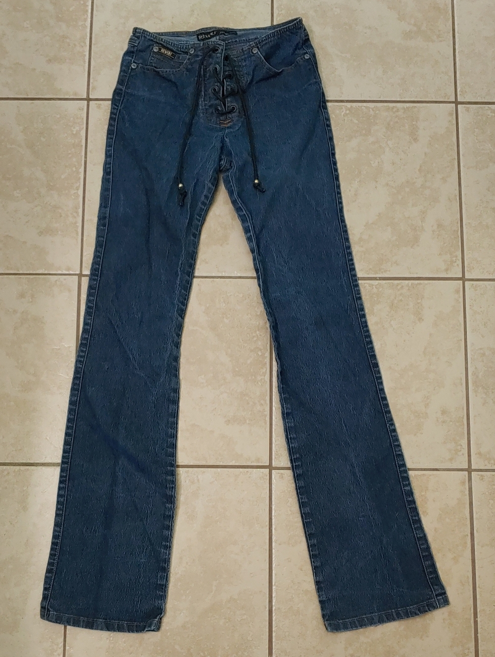 Vintage Y2K Low Rise Flare Revolt Jeans Lace Up Crotch Size 23